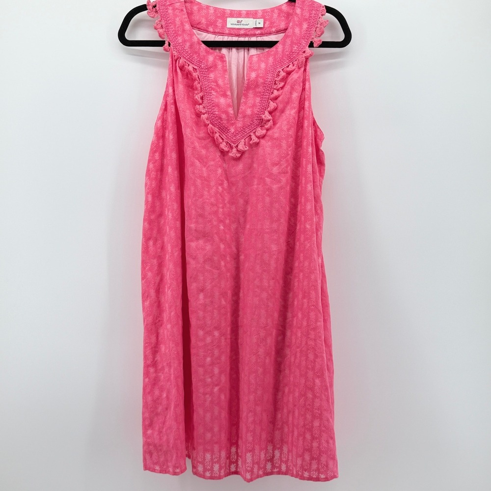 Vineyard Vines Womens Pink Pineapple Tassel Shift Dress Medium Sleeveless Boho